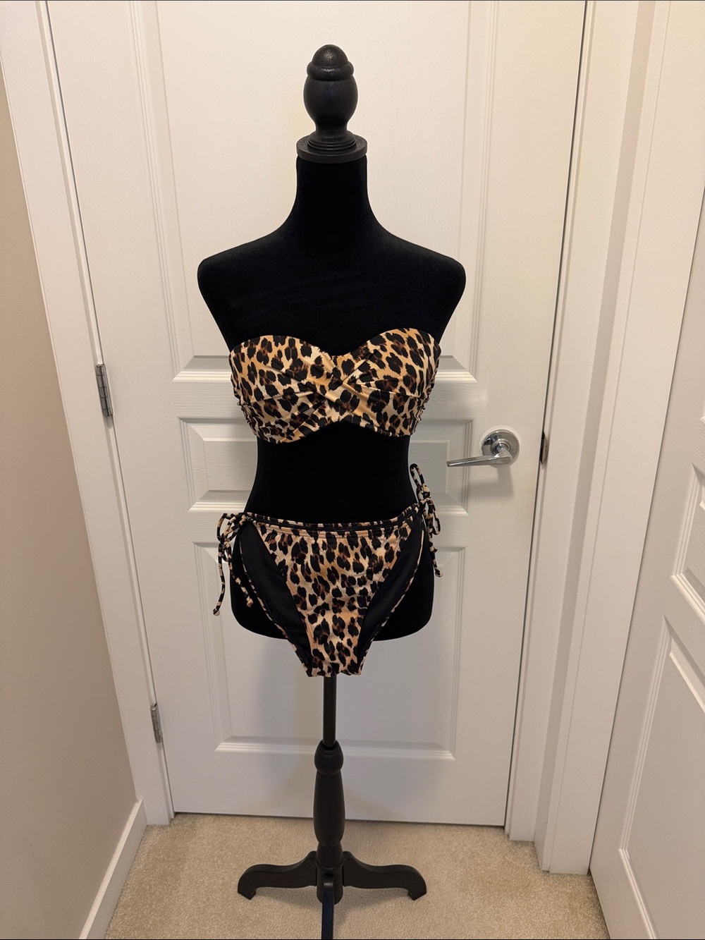 Victoria's Secret Leopard Print Strapless Bandeau Bikini - Black & Beige